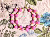 Image 9 of Carnation Pink, Lavender, Orange, Blue, and Yellow Multicolor Beaded Medium Hoop Earrings