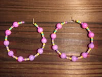 Image 3 of Carnation Pink, Lavender, Orange, Blue, and Yellow Multicolor Beaded Medium Hoop Earrings