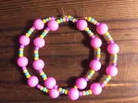 Image 4 of Carnation Pink, Lavender, Orange, Blue, and Yellow Multicolor Beaded Medium Hoop Earrings
