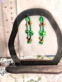 Image 5 of Green-Yellow Multi and Gold Multicolor Beaded Medium Hoop Earrings