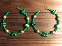 Image 3 of Green-Yellow Multi and Gold Multicolor Beaded Medium Hoop Earrings