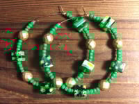 Image 4 of Green-Yellow Multi and Gold Multicolor Beaded Medium Hoop Earrings