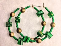 Image 8 of Green-Yellow Multi and Gold Multicolor Beaded Medium Hoop Earrings
