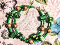Image 9 of Green-Yellow Multi and Gold Multicolor Beaded Medium Hoop Earrings