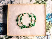 Image 7 of Green-Yellow Multi and Gold Multicolor Beaded Medium Hoop Earrings