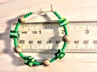 Image 2 of Green-Yellow Multi and Gold Multicolor Beaded Medium Hoop Earrings