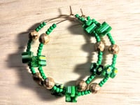 Image 1 of Green-Yellow Multi and Gold Multicolor Beaded Medium Hoop Earrings