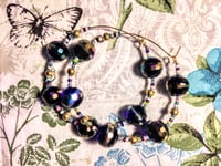 Image 9 of Sapphire Blue Multi, Pink, Ocean Blue, and Gold Multicolor Beaded Medium Hoop Earrings