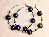 Image 8 of Sapphire Blue Multi, Pink, Ocean Blue, and Gold Multicolor Beaded Medium Hoop Earrings