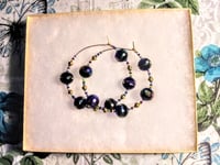 Image 7 of Sapphire Blue Multi, Pink, Ocean Blue, and Gold Multicolor Beaded Medium Hoop Earrings