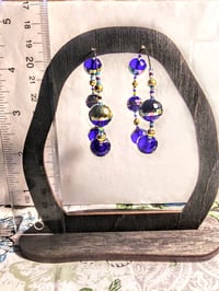 Image 5 of Sapphire Blue Multi, Pink, Ocean Blue, and Gold Multicolor Beaded Medium Hoop Earrings