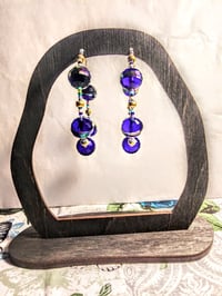Image 6 of Sapphire Blue Multi, Pink, Ocean Blue, and Gold Multicolor Beaded Medium Hoop Earrings