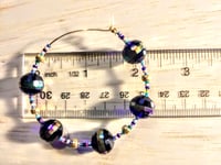 Image 2 of Sapphire Blue Multi, Pink, Ocean Blue, and Gold Multicolor Beaded Medium Hoop Earrings