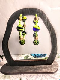 Image 6 of Deep Blue-Yellow Multi, Lime Green, and Gold Multicolor Beaded Medium Hoop Earrings