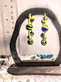 Image 5 of Deep Blue-Yellow Multi, Lime Green, and Gold Multicolor Beaded Medium Hoop Earrings