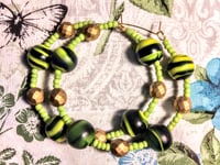Image 9 of Deep Blue-Yellow Multi, Lime Green, and Gold Multicolor Beaded Medium Hoop Earrings
