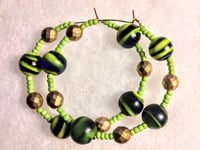 Image 8 of Deep Blue-Yellow Multi, Lime Green, and Gold Multicolor Beaded Medium Hoop Earrings