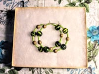 Image 7 of Deep Blue-Yellow Multi, Lime Green, and Gold Multicolor Beaded Medium Hoop Earrings