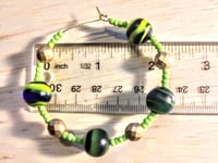 Image 2 of Deep Blue-Yellow Multi, Lime Green, and Gold Multicolor Beaded Medium Hoop Earrings
