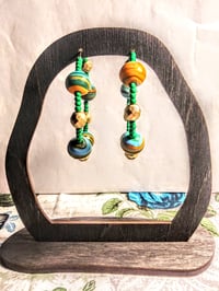Image 6 of Orange-Blue Multi, Leaf Green, and Gold Multicolor Beaded Medium Hoop Earrings