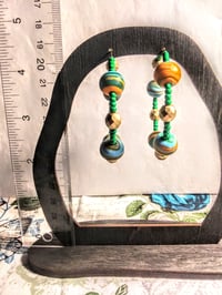 Image 5 of Orange-Blue Multi, Leaf Green, and Gold Multicolor Beaded Medium Hoop Earrings