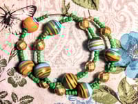 Image 9 of Orange-Blue Multi, Leaf Green, and Gold Multicolor Beaded Medium Hoop Earrings