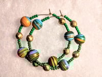 Image 8 of Orange-Blue Multi, Leaf Green, and Gold Multicolor Beaded Medium Hoop Earrings