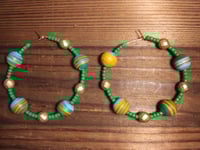 Image 3 of Orange-Blue Multi, Leaf Green, and Gold Multicolor Beaded Medium Hoop Earrings