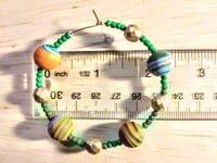 Image 2 of Orange-Blue Multi, Leaf Green, and Gold Multicolor Beaded Medium Hoop Earrings