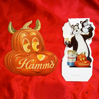 Image 2 of Hamm's Beer - Jack O'lantern Halloween Paper Mask with bar stool advertisement popup (1990s) 