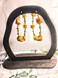 Image 6 of Sunflower Yellow, White, Blue, Amber, and Gold Multicolor Beaded Medium Hoop Earrings