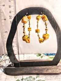 Image 5 of Sunflower Yellow, White, Blue, Amber, and Gold Multicolor Beaded Medium Hoop Earrings