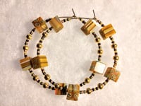 Image 8 of Sunflower Yellow, White, Blue, Amber, and Gold Multicolor Beaded Medium Hoop Earrings