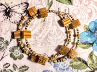 Image 9 of Sunflower Yellow, White, Blue, Amber, and Gold Multicolor Beaded Medium Hoop Earrings