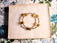 Image 7 of Sunflower Yellow, White, Blue, Amber, and Gold Multicolor Beaded Medium Hoop Earrings