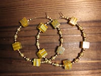 Image 4 of Sunflower Yellow, White, Blue, Amber, and Gold Multicolor Beaded Medium Hoop Earrings
