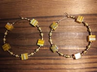 Image 3 of Sunflower Yellow, White, Blue, Amber, and Gold Multicolor Beaded Medium Hoop Earrings