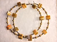 Image 9 of Sunflower Yellow, White, Blue, Amber, and Gold Multicolor Beaded Extra Large Hoop Earrings