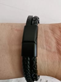 Image 3 of Men's Black Leather Bracelet by Tmonte71 