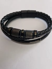 Image 4 of Men's Black Leather Bracelet by Tmonte71 