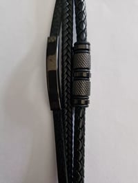 Image 5 of Men's Black Leather Bracelet by Tmonte71 