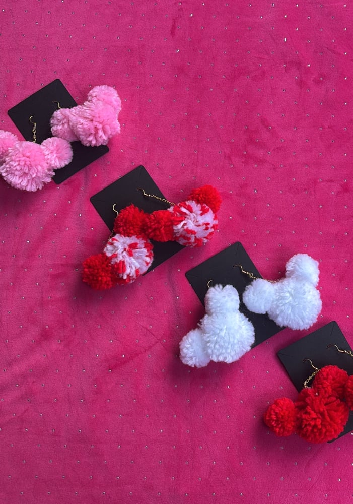 Image of Jumbo Mouse head Pom Pom earrings