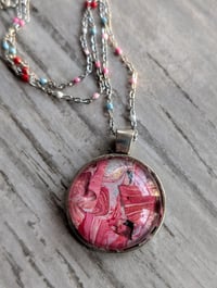 Image 3 of Pink and red round cabochon fluid art pendant necklace 