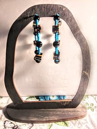 Image 6 of Black-Orange Multi, Ocean Blue, and Onyx Black Multicolor Beaded Large Hoop Earrings