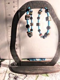 Image 5 of Black-Orange Multi, Ocean Blue, and Onyx Black Multicolor Beaded Large Hoop Earrings