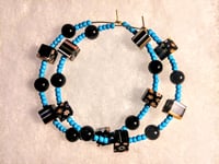 Image 8 of Black-Orange Multi, Ocean Blue, and Onyx Black Multicolor Beaded Large Hoop Earrings