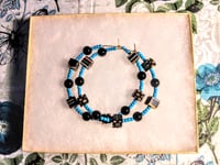 Image 7 of Black-Orange Multi, Ocean Blue, and Onyx Black Multicolor Beaded Large Hoop Earrings