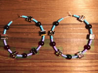 Image 3 of Black-Orange Multi, Ocean Blue, and Onyx Black Multicolor Beaded Large Hoop Earrings