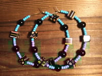 Image 4 of Black-Orange Multi, Ocean Blue, and Onyx Black Multicolor Beaded Large Hoop Earrings