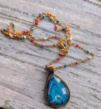 Image 1 of Blue teardrop cabochon fluid art necklace pendant 